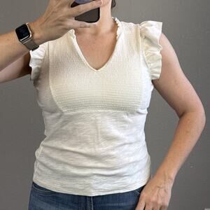 Nation LTD Womens Smocked Habiba Top Shirt Size S Ivory Pima Cotton Jersey Knit